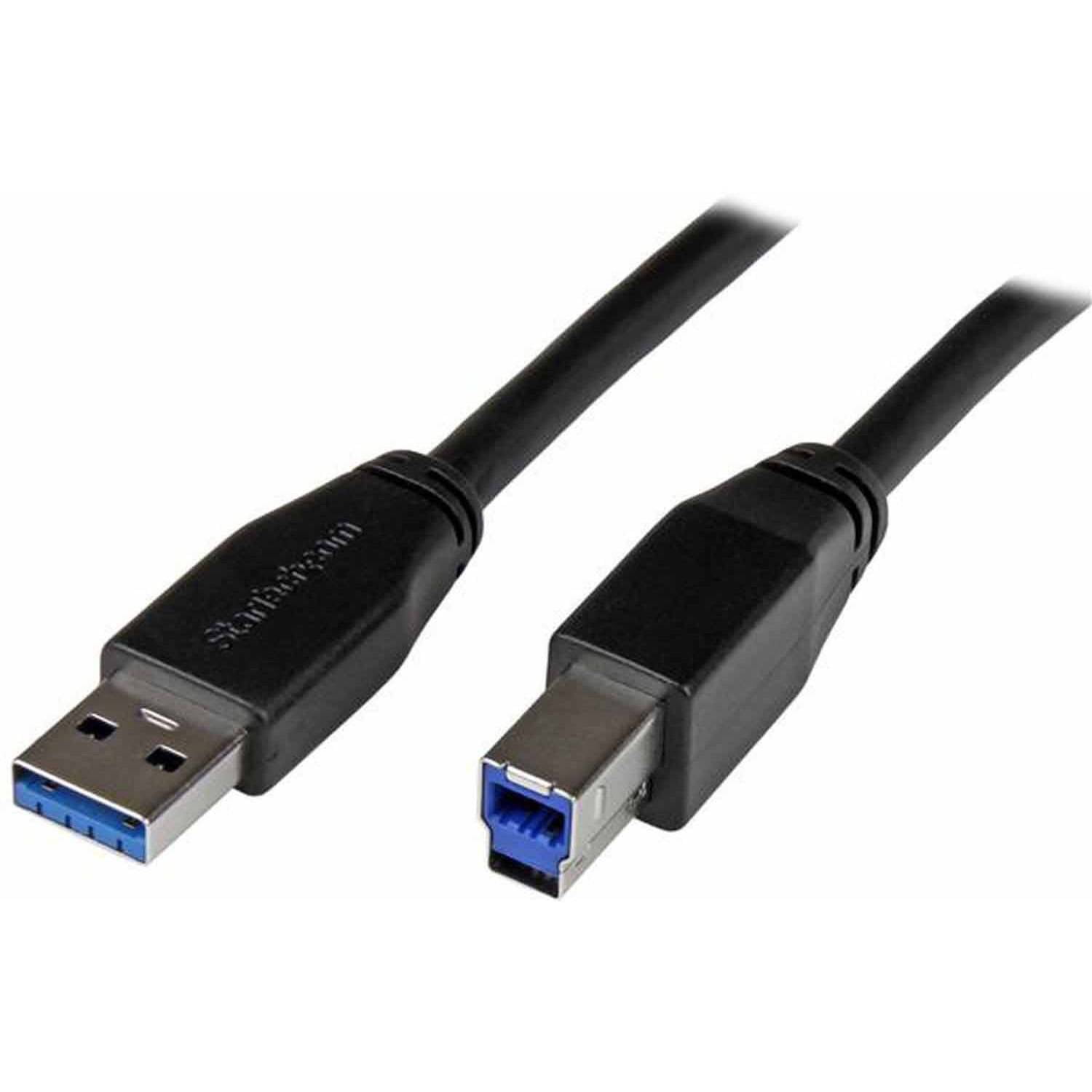 USB-A to USB-B cable (printer-style cable) showing both ends